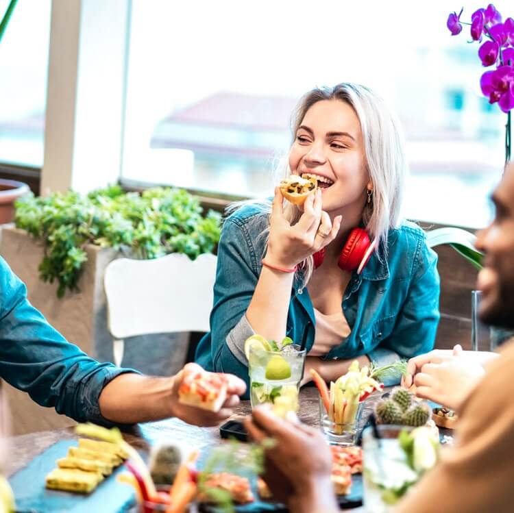 table of dinners at a restaurant near